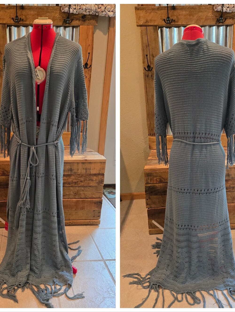 Long Cardigan Duster Blue-green 3X Curves To Contour